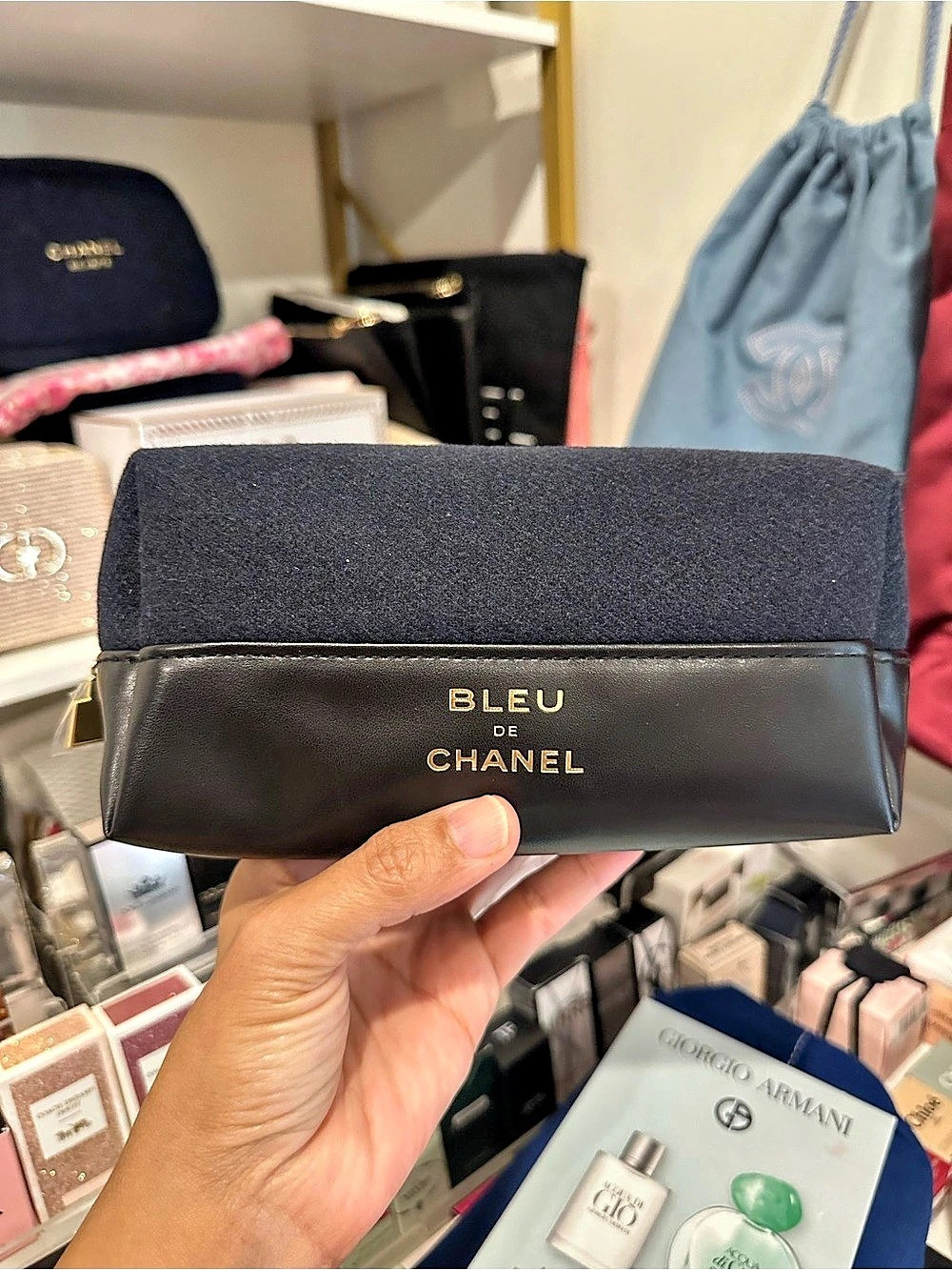 Chanel Bleu de Chanel Makeup Cosmetic Bag Black & Blue
